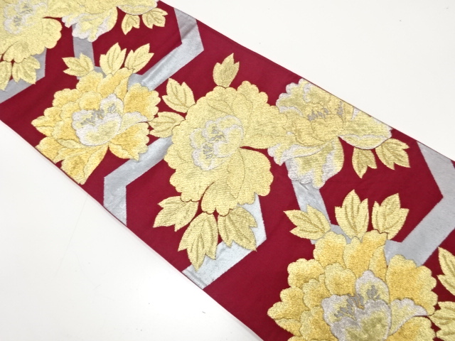 JAPANESE KIMONO / ANTIQUE FUKURO OBI / SILK / WOVEN PEONY